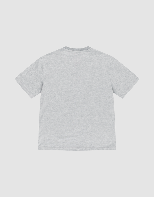 The LFDY Slim Tee by LIVE FAST DIE YOUNG is a plain light gray slim fit shirt made from soft Baumwolle, shown from the back with a subtle flag-label detail, laid flat against a white background.