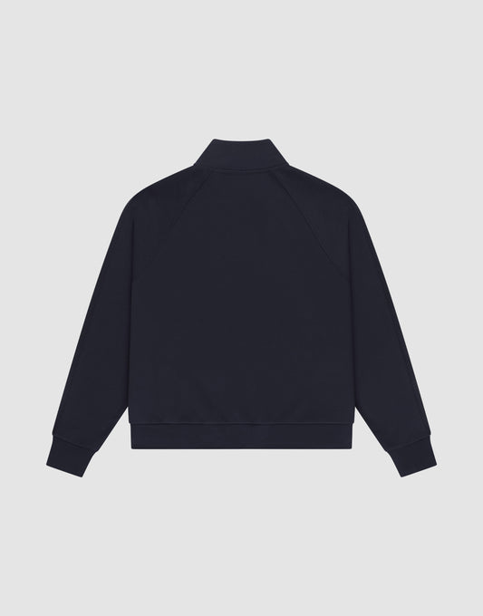 The LFDY Striped Track Jacket by LIVE FAST DIE YOUNG is shown from the back, featuring raglan sleeves, a collar, ribbed cuffs and waistband, zipped side pockets, and a minimalistic design on a light background.