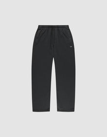 LIVE FAST DIE YOUNG Basic Wide Jogger: black sweatpants with drawstring waist, side pockets, wide fit, and a small white logo on the left thigh. Shown on a plain light gray background. | plain