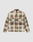 The Faded Flannel by LIVE FAST DIE YOUNG is an oversize fit, long-sleeve button-up with brown, beige, and white plaid, two chest pockets (one with a red tag), made from 100% Baumwolle and shown on a plain white background.