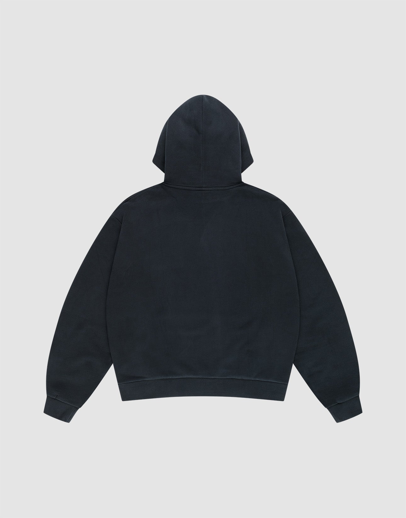 The LFDY Script Hooded by LIVE FAST DIE YOUNG is a plain black oversized sweatshirt with long sleeves, ribbed cuffs and hem, shown from the back against a light gray background.