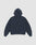 The LFDY Script Hooded by LIVE FAST DIE YOUNG is a plain navy blue sweatshirt made from 100% cotton, shown laid flat with the back up, featuring long sleeves and ribbed cuffs and hem on a light gray background.
