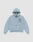 The LFDY 55 Hooded Zip by LIVE FAST DIE YOUNG is a light blue, oversized zip-up hoodie with a front pocket, hood, and dark blue LIVE FAST graphic with laurel wreath on the left chest. Made from 100% Baumwolle. Shown laid flat on a white background.