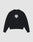 The DY Sweater by LIVE FAST DIE YOUNG is a black crewneck with raglan sleeves and a white abstract chest graphic, made from 100% cotton. Shown on a plain light gray background.
