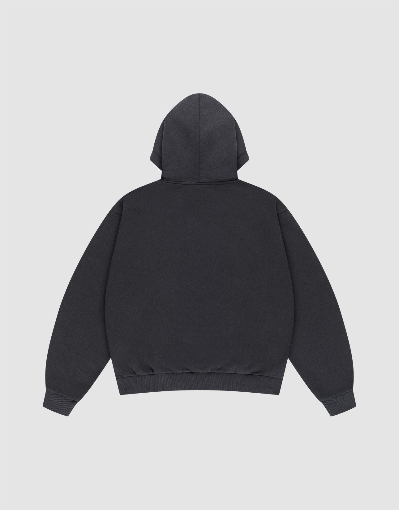 The Live Fast Die Young Hooded by LIVE FAST DIE YOUNG is shown from the back with the hood up and sleeves spread out against a light gray background.
