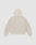 Back view of the LIVE FAST DIE YOUNG LFDY Pleated Hooded Zip in light beige, featuring a hood with drawstring, long sleeves, ribbed cuffs and waistband, made from 100% cotton, shown on a flat white background.