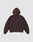 The LFDY Pleated Hooded Zip by LIVE FAST DIE YOUNG, shown flat from the back on a light gray background, features a dark brown color, hood with drawstring up, and sleeves spread out.