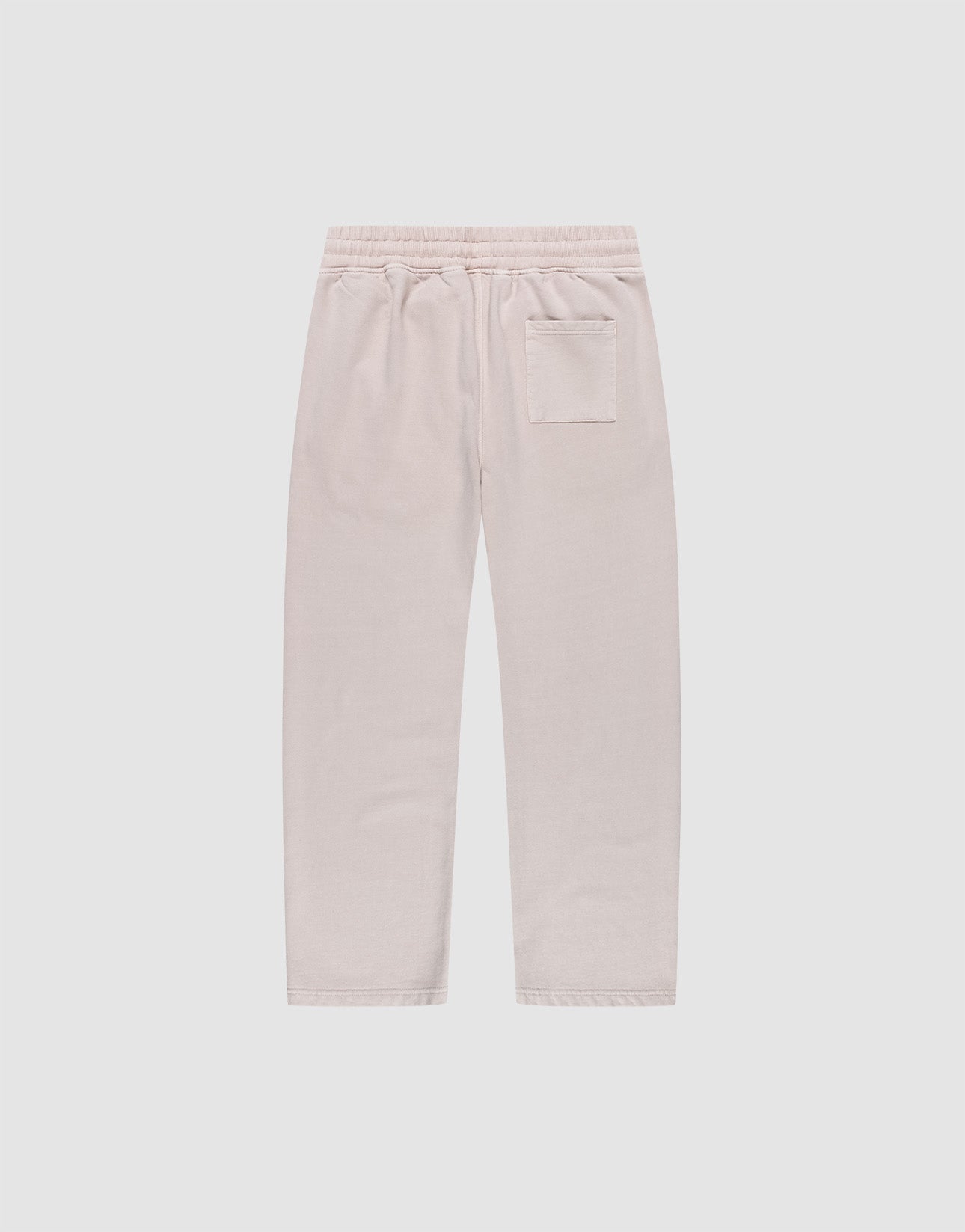 The LIVE FAST DIE YOUNG Ripped College Wide Jogger in light pink features a wide, straight-leg fit, elastic waistband, and a single right patch pocket. Made from soft Baumwolle. Shown from the back against a plain white background.