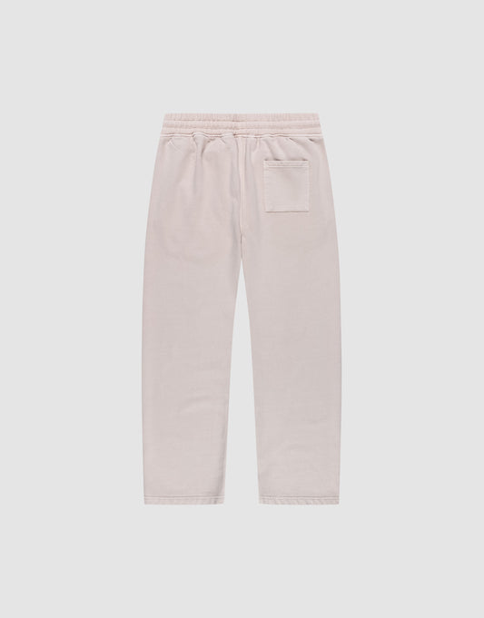 The LIVE FAST DIE YOUNG Ripped College Wide Jogger in light pink features a wide, straight-leg fit, elastic waistband, and a single right patch pocket. Made from soft Baumwolle. Shown from the back against a plain white background.
