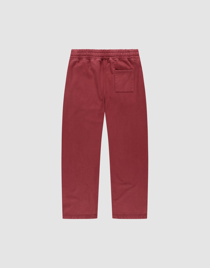 Back view of LIVE FAST DIE YOUNG’s Live Fast London Wide Jogger in red, featuring wide fit, breitem Elastikbund, single back pocket, and soft Baumwolle fabric, shown on a plain light gray background.