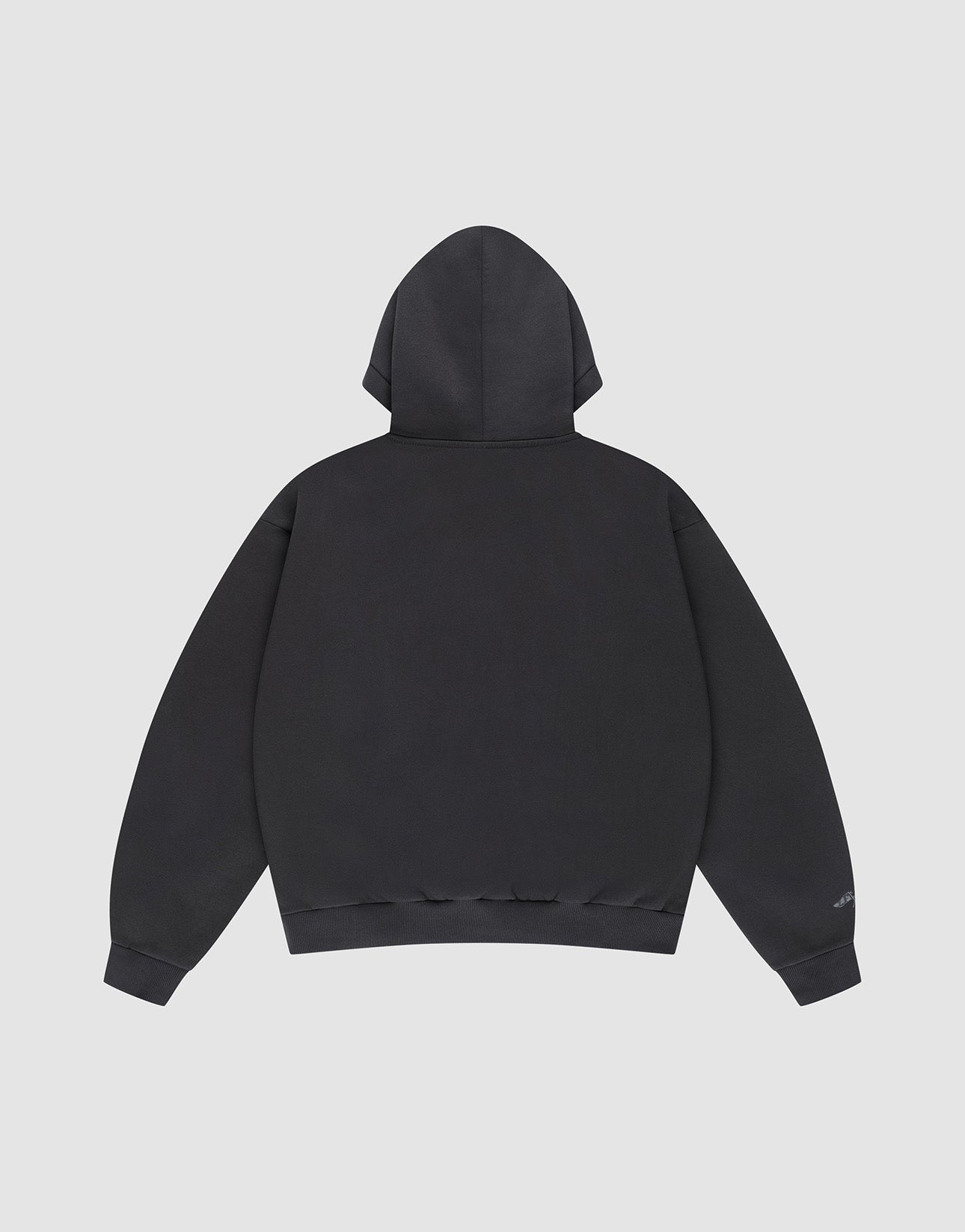 The Live Fast Stallion Hooded by LIVE FAST DIE YOUNG is an oversize black sweatshirt in soft Baumwolle, laid flat backward on a light grey background, with no visible designs or logos on the back or sleeves.