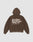 The Basic 360 Hooded by LIVE FAST DIE YOUNG is a brown oversized hoodie with bold white front and back prints, smaller symbols and text, made from a cotton-polyester blend. Laid flat with sleeves spread out.