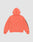 Back view of the LFDY Angel Hooded by LIVE FAST DIE YOUNG, an oversize coral hoodie made from 100% cotton, featuring partially visible black text on the right sleeve, displayed against a light gray background.