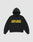 The LFDY Drift Hooded by LIVE FAST DIE YOUNG is a black oversized cotton hoodie with "LIVE FAST DIE YOUNG" in bold yellow across the chest and a double-layer hood, shown on a plain light gray background.