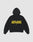 The LFDY Drift Hooded by LIVE FAST DIE YOUNG is a black oversized hoodie with a doppellagige Kapuze, bold yellow "LIVE FAST DIE YOUNG" text and a small yellow graphic on the back, made from soft Baumwolle and shown on a plain light background.