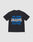 The LIVE FAST DIE YOUNG "Live Fast NY Tee" is an oversize-fit black cotton T-shirt featuring blue "Jim Jones Live Fast" text repeated twice and a white graffiti-style front print. The shirt is displayed flat on a light gray background.