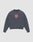 The DY Sweater by LIVE FAST DIE YOUNG is a dark gray crewneck with Raglan sleeves and a red and white abstract face graphic on the chest, shown against a plain white background.