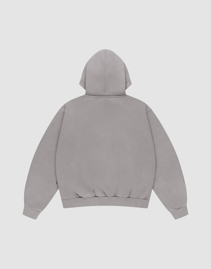 The LIVE FAST DIE YOUNG Basic Blank Hooded sweatshirt in light gray Baumwolle is shown flat, back facing up on a white background. It features long sleeves, ribbed cuffs, and a ribbed waistband.