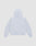 A plain light gray LIVE FAST DIE YOUNG "Live Fast Beware Hooded" oversize fit hoodie is displayed flat, back up, against a white background. The double-layer hoodie has long sleeves and no visible designs or text.