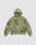 The LIVE FAST DIE YOUNG Camo Hooded Zip is a green camouflage zip-up hoodie with an Oversize Fit, front pocket, and hood, shown flat on a white background.