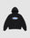 The Live Fast Garment Hooded by LIVE FAST DIE YOUNG is an oversized black hoodie with a front pocket and a blue/red oval "LIVE FAST" chest logo. Made from soft Baumwolle. Background: light gray.