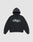 The LFDY Sphere Hooded by LIVE FAST DIE YOUNG is a black oversized hoodie with a front pocket, bold white "LIVE FAST" text inside an oval on the chest, and finished with a silver front print.