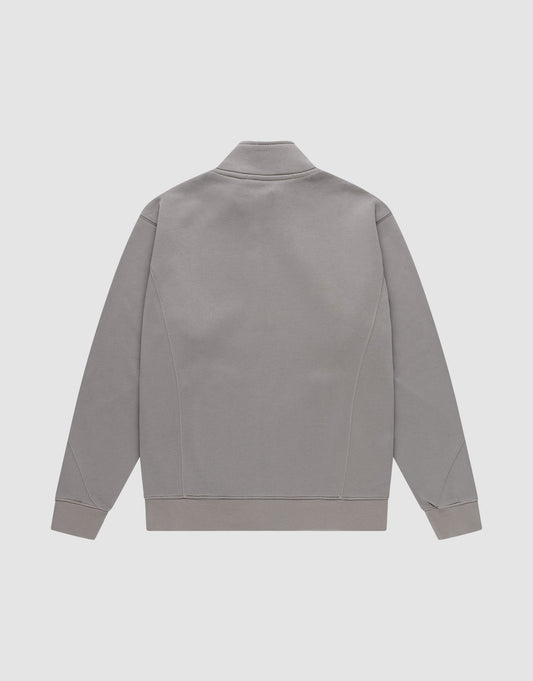 Back view of the LIVE FAST DIE YOUNG Sweatsuit Jacket in light grey, regular fit, with a Stehkragen collar and ribbed cuffs. Featuring a relaxed silhouette and no visible logos or designs, shown on a plain white background.