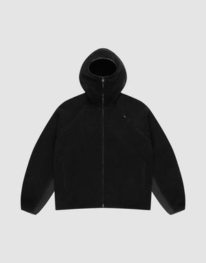 The black Live Fast Teddy Jacket by LIVE FAST DIE YOUNG, featuring raglan sleeves, long sleeves, a zip-up front, and two side pockets, is displayed against a plain light gray background with an effortlessly casual vibe. | plain