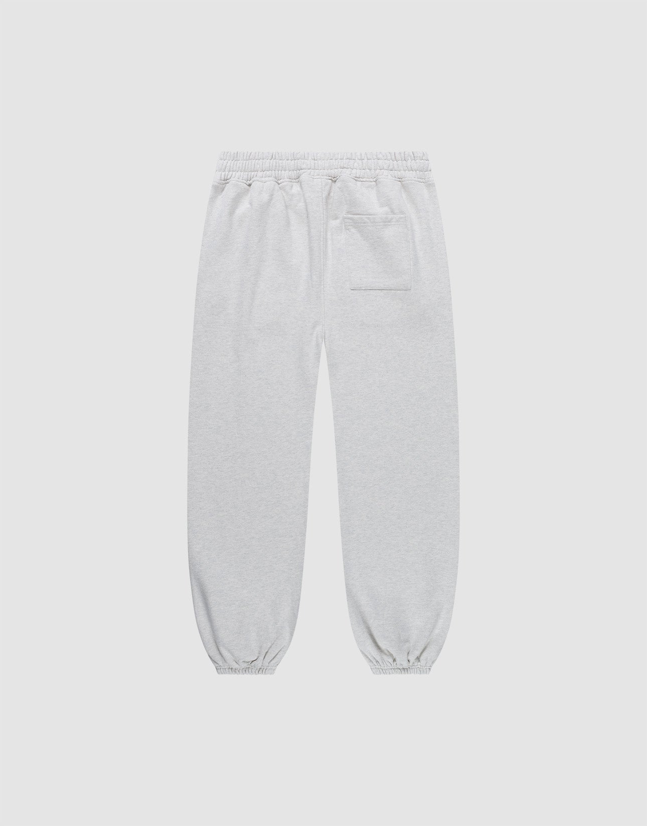The Live Fast Amsterdam Loose Jogger by LIVE FAST DIE YOUNG features light gray 100% Baumwolle fabric, a wide elastic waistband, elastic ankle cuffs, and a single back pocket—shown on a plain white background.