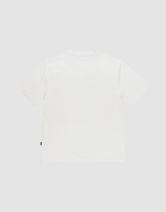 The LFDY Network Tee by LIVE FAST DIE YOUNG is a plain white oversized short-sleeve t-shirt, shown laid flat with the back side up on a light gray background. Made from 100% Baumwolle for everyday comfort.