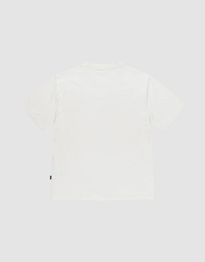 The LFDY Network Tee by LIVE FAST DIE YOUNG is a plain white oversized short-sleeve t-shirt, shown laid flat with the back side up on a light gray background. Made from 100% Baumwolle for everyday comfort.
