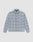 The Vintage Flannel by LIVE FAST DIE YOUNG is a gray plaid, long-sleeve, button-up shirt with two chest pockets and a small LFDY patch near the hem, featuring an oversize fit and vintage wash, shown laid flat on a white background.