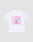 The Basic Evidence Tee by LIVE FAST DIE YOUNG is a white oversized T-shirt with bold pink LiveFast™ text and a grayscale backprint, made from 100% Baumwolle and displayed flat on a light gray background.