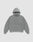 The LIVE FAST DIE YOUNG Basic Evidence Hooded is a plain gray oversized hoodie with a front pocket, hood, and small white text on the left chest. It’s styled against a plain white background.