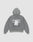 The Basic Evidence Hooded by LIVE FAST DIE YOUNG features an oversize fit, faded gray fabric, and bold “Live Fast” prints in white and gray on the back, with a shipping label graphic. The background is plain light gray.