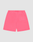 LIVE FAST DIE YOUNG Basic Shorts in bright pink with regular fit, elastic waistband, and a single back patch pocket, shown on a plain light gray background.