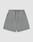 LIVE FAST DIE YOUNG Basic Shorts in gray with a faded finish feature an elastic waistband, side pockets, and a small white LIFY logo on the lower left leg, shown against a plain light background.