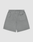 LIVE FAST DIE YOUNG Basic Shorts in gray, regular fit with an elastic waistband and a single back-right patch pocket. Subtle faded-look finish shown flat on a light background.