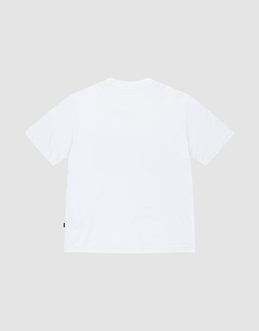 The Basic Live Fast Graffiti Tee by LIVE FAST DIE YOUNG is a regular fit, short-sleeved white T-shirt shown from the back and laid flat on a light gray background.