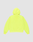 The LIVE FAST DIE YOUNG Basic Hooded Zip in bright yellow is shown from the back on a light gray background, featuring an oversize fit, long sleeves, ribbed cuffs and hem, and bold brand detailing.
