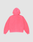 The LIVE FAST DIE YOUNG Basic Hooded Zip, an oversize fit sweatshirt in bright pink with long sleeves and a plain design, is displayed from the back on a light gray background.