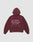 The LIVE FAST DIE YOUNG Basic 360 Hooded is a maroon oversized cotton hoodie with a hood, front and back prints including a large light purple "LiveFast Bordeaux 18-1718" text and small symbols on the back.
