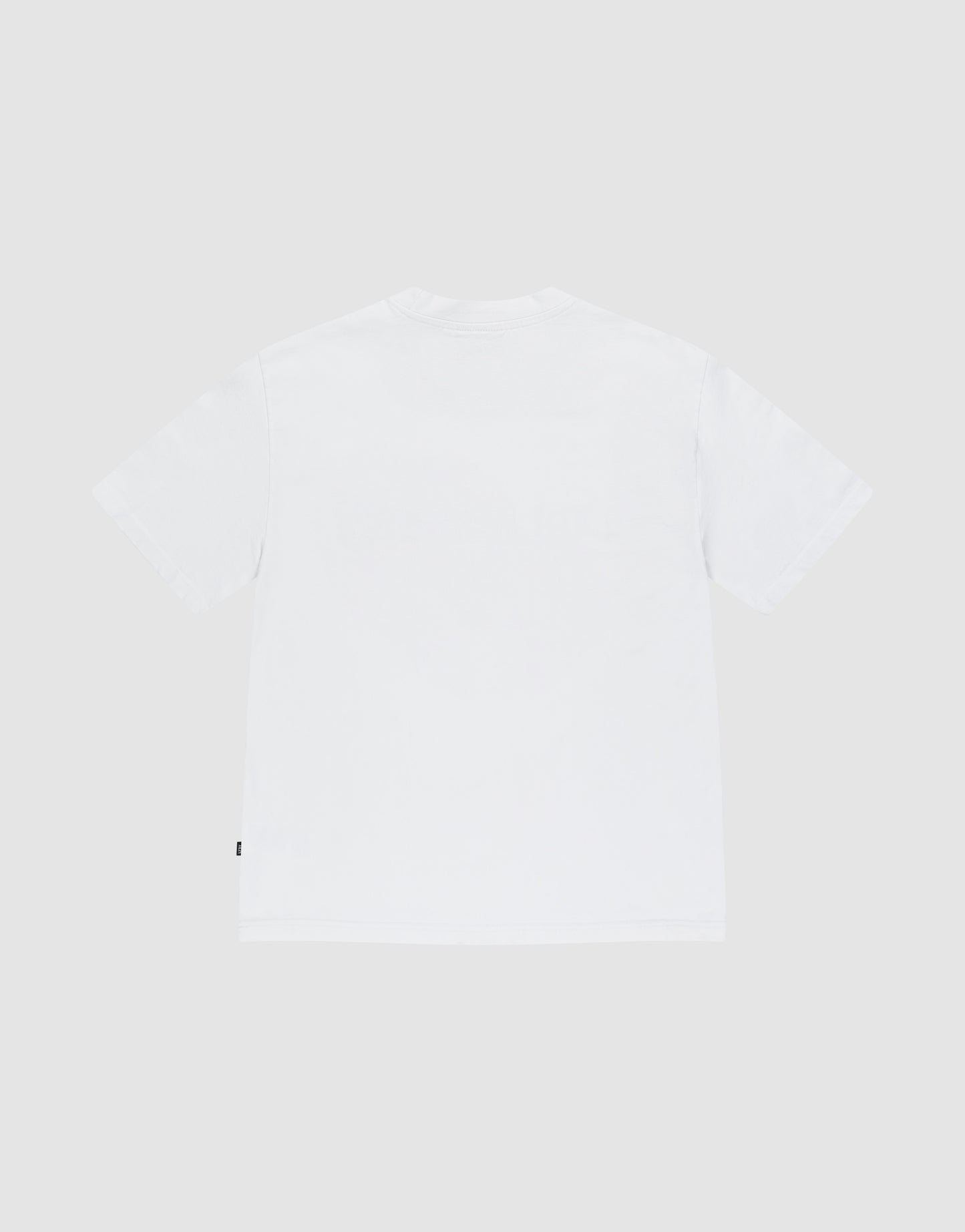 The Basic +49 Tee by LIVE FAST DIE YOUNG is an oversized, plain white short-sleeve T-shirt, shown from the back against a light gray background.