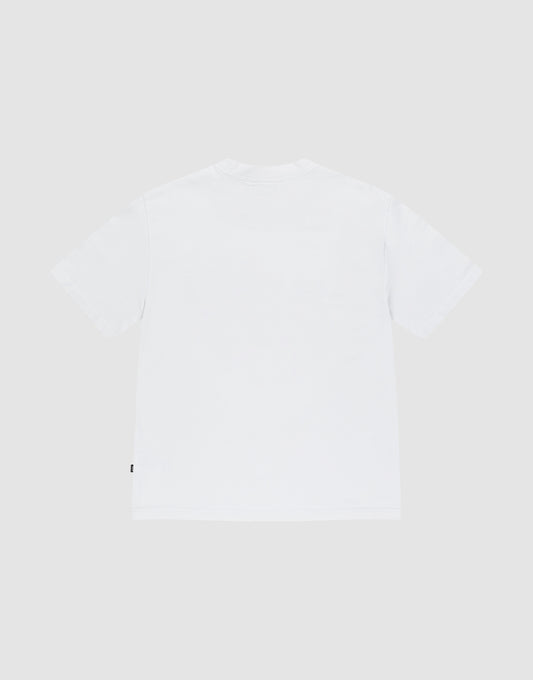 The Basic +49 Tee by LIVE FAST DIE YOUNG is an oversized, plain white short-sleeve T-shirt, shown from the back against a light gray background.