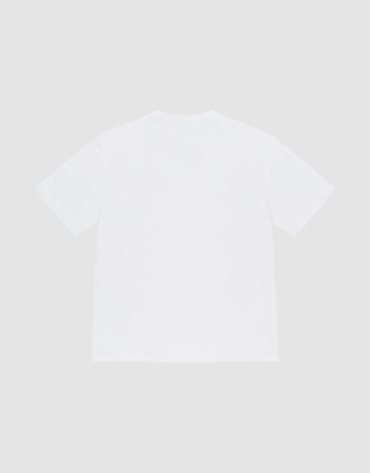 The LIVE FAST DIE YOUNG Basic Heavy Tee is shown flat, back side up, in white. This oversized short-sleeve T-shirt is crafted from 100% Baumwolle with a durable 280 gsm fabric for lasting comfort and style.