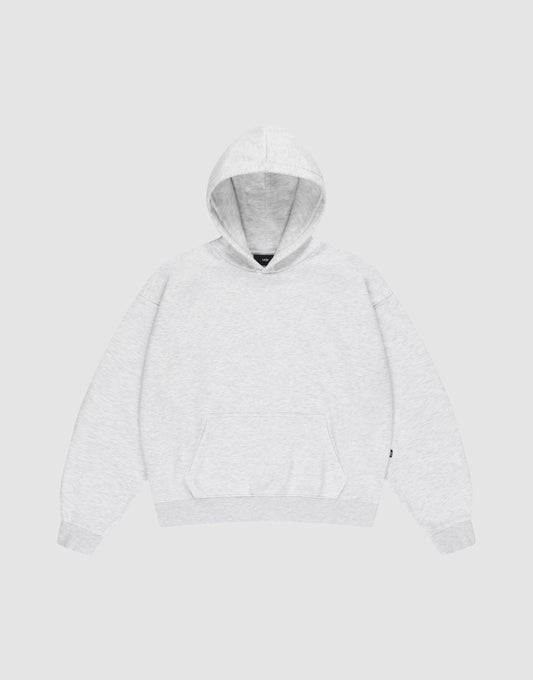 The LIVE FAST DIE YOUNG Basic Blank Hooded features an oversize fit, long sleeves, front pocket, ribbed cuffs and hem, a subtle Flag-Label detail, and is made from soft Baumwolle. Shown laid flat on a plain white background. | plain