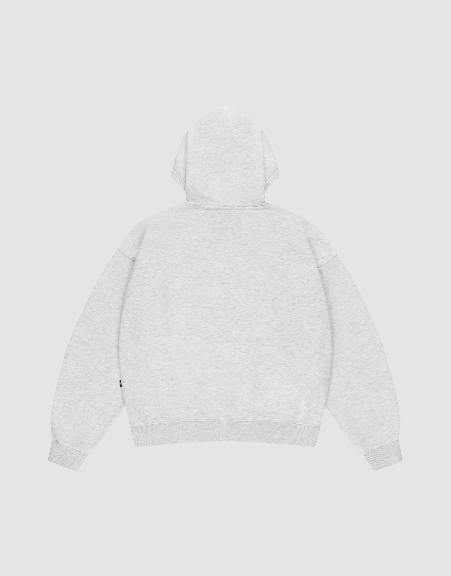 The LIVE FAST DIE YOUNG Basic Blank Hooded, shown laid flat, is an oversized light gray sweatshirt with long sleeves and a relaxed fit. Made from soft Baumwolle, it features no visible logos or designs on the back.