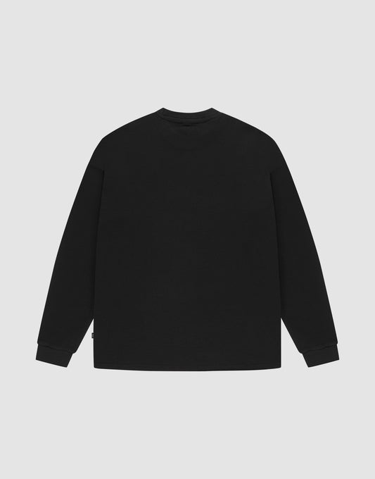 The LIVE FAST DIE YOUNG Blank Waffle Longsleeve, a plain black shirt with Ripp-Bündchen, is displayed flat on a white background and shown from the back.