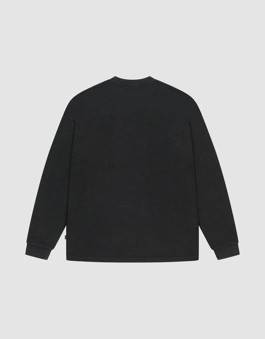 The LIVE FAST DIE YOUNG Blank Waffle Longsleeve is an oversized black shirt with a crew neckline, displayed from the back against a light gray background.