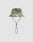 The LIVE FAST DIE YOUNG Camo Nylon Bucket Hat in green camouflage features strapazierfähigem Nylon Stoff, a white silicone LIVE FAST print on the front, and a matching green Kinnband, shown on a plain white background.